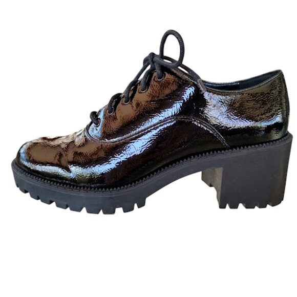 MIX NO. 6 | Black Oxford Heels Chunky Lug Sole Faux Vegan Leather Shiny Goth10 - Picture 9 of 15